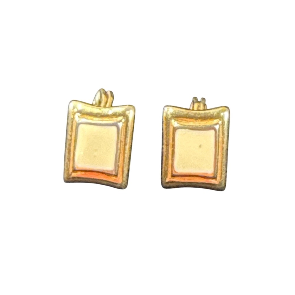 Monet Vintage‎ Gold Tone Cream Enamel Rectangle Clip On Earrings